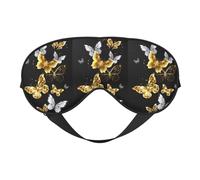Schlafmaske, goldfarben, weiße Schmetterlinge, schwarz, weich, verstellbarer Riemen, lichtblockierend, wendbar, bequem, Nachtmaske
