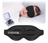 Schlafmaske mit 3D Polster 100% dunkel für Seitenschläfer mit Silkon Ohrstöpseln Augenmaske weich für Flugzeug, schwarz Eclipse, Schlafbrille mit verstellbarem Gummiband für Erwachsene & Kinder