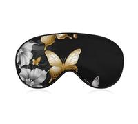 Schlafmaske mit goldfarbenen weißen Schmetterlingen, schwarz, verdunkelnd, belüfteter Stoff, verstellbarer Tragestil, Nulldruck-Schlafmaske, weich, hautfreundlich, Lidschatten für Damen und Herren