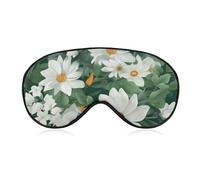 Schlafmaske mit grünen Blättern und weißen Blumen für Damen und Herren, Seitenschläfer-Augenabdeckung mit verstellbarem Riemen, weich, atmungsaktiv, Verdunkelungsmaske, rutschfest, tiefes Schlafen