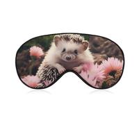 Schlafmaske mit niedlichem Igel in Blumen, für Damen und Herren, Seitenschläfer-Augenabdeckung mit verstellbarem Riemen, weich, atmungsaktiv, Verdunkelungsmaske, rutschfest, tiefer Schlaf
