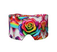 Schlafmaske mit Regenbogen-Rosen-Blumendruck, licht-weich, bequem, Augenbinde mit verstellbarem Kopfband