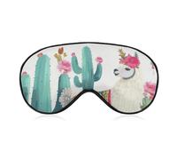 Schlafmaske mit tropischem Lama, Alpaka, grüne Blume, für Damen und Herren, Seitenschläfer-Augenabdeckung mit verstellbarem Riemen, weich, atmungsaktiv, Verdunkelungsmaske, rutschfest, tiefer Schlaf