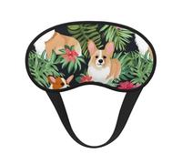 Schlafmaske mit tropischen Blumen und Corgi, weich, bequem, Augenmaske mit verstellbarem Riemen, Verdunkelung, Augenschlafschutz, für Damen, Mädchen, Herren, Reisen, Yoga, Nickerchen, Schichtarbeit