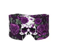 Schlafmaske mit violettem Rosen-Skelett-Druck, licht-weich, bequem, Augenbinde mit verstellbarem Kopfband