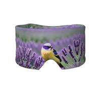 Schlafmaske mit Vogel in violettem Lavendel, Blumendruck, licht-weich, bequem, mit verstellbarem Kopfband