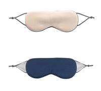 Schlafmaske, warme und kalte Doppelnutzung, weiche Seide, Augenmaske, Nachtverdunkelung, Augenbinde, Augenschatten mit verstellbarem Gummiband, Reiseschattierung (Beige-Dunkelblau, 2 Stück)