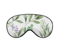 Schlafmaske, weich, bequem, Augenmaske mit verstellbarem Riemen, Augenabdeckung, grüne Blume, Aquarell, Kräuter, Salbei, Blätter und Zweige, Augenschatten für Männer und Frauen, Arbeit, Reisen