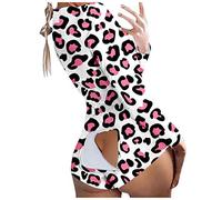 Schlafoverall Damen Ohne Kapuze Einteiler Pyjama Schmetterlings Druck Onesie Shorts Schlafanzug Sexy Große Größen Mit Geknöpfter Klappe Pajamas Langarm V-Ausschnitt Playsuit Nachtwäsche