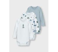 Schlafoverall NAME IT "NBMBODY 3P LS BABY ELEPHANT NOOS", Baby, Gr. 68, N-Gr, blau (baby blau), Jersey, Obermaterial: 100% Baumwolle, bedruckt, casual, regular fit, Rundhals, Langarm, Overalls (588486