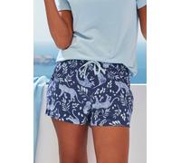 Schlafshorts, Damen, Gr. 48/50, N-Gr, blau (dunkelblau), Single Jersey, Obermaterial: 50% Baumwolle, 50% Viskose, VIVANCE DREAMS BY LASCANA, bedruckt, Basic, Basic kurz, Hosen, mit Eingrifftaschen (30