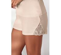 Schlafshorts LASCANA, Damen, Gr. 32/34, N-Gr, beige (creme), Single Jersey, Obermaterial: 95% Viskose, 5% Elasthan. Spitze: 88% Polyamid, 12% Elasthan, unifarben, loose fit kurz, Hosen, mit edlen Spit