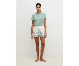 Schlafshorts MARC O'POLO "Mix N Match Cotton", Damen, Gr. XL (46), N-Gr, gray mist print, Single Jersey, Obermaterial: 100% Baumwolle, bequem kurz, Hosen, mit floralem Print, Gummizug (71856101-XL) gr