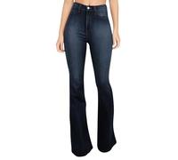 Schlaghose Damen Jeans,Hohe Taille Jeans Weite Ausgestelltjeans Dark Wash Vintage Denimjeans Stretch Jeggings Bequeme Pants Reißverschluss Bootcut Jeans Gesäßstraffung Hosen(#A Dark Blue,XL)