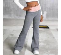 Schlaghose für Mädchen, hohe Taille, schmale Passform, lange Hose, dehnbar, Bootcut-Hose für Schule, Freizeit, Party, Dunkel_Grau, 9 Jahre
