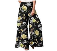 Schlaghose Stoff Damen Bunt Große Größen Flower Sommerhose Damen Leicht Wickelhose Schnittmuster Marlenehose Damen Elegant Hohe Taille Hosen Sommer Lang Weites Bein Freizeithosen mit Gummizug