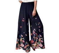 Schlaghose Stoff Damen Bunt Große Größen Flower Sommerhose Damen Leicht Wickelhose Schnittmuster Marlenehose Damen Elegant Hohe Taille Hosen Sommer Lang Weites Bein Freizeithosen mit Gummizug