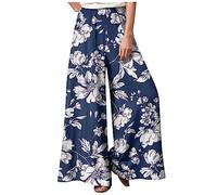 Schlaghose Stoff Damen Bunt Große Größen Flower Sommerhose Damen Leicht Wickelhose Schnittmuster Marlenehose Damen Elegant Hohe Taille Hosen Sommer Lang Weites Bein Freizeithosen mit Gummizug