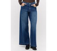 Schlagjeans ANGELS "LIVA EDGY", Damen, Gr. 38, Länge 30, blau (mid blau used), Denim/Jeans, Obermaterial: 91% Baumwolle, 6% Polyester, 3% Elasthan, weit lang, Jeans, mit extraweitem Bein und Teilungsn