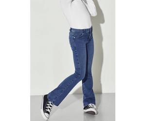 Schlagjeans KIDS ONLY "KONROYAL", Mädchen, Gr. 128, N-Gr, blau (medium, blau, denim), Denim/Jeans, Obermaterial: 69% Baumwolle, 29% Polyester, 2% Elasthan, unifarben, skinny fit lang, Jeans (17276742-