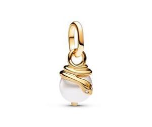 Schlange Mini-Charm-Anhänger, Kunstperle, vergoldet, ME
