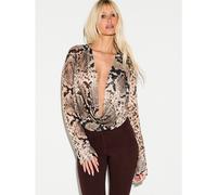 Schlangen-Muster Cowl-Neck Langarm Drapierte Bluse mit tiefem Ausschnitt für Frauen Herbst Winter Mode Statement Top