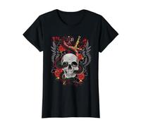 Schlangenschädel & Dolch Vintage Traditional Tattoo Preisgünstiges Grafik-T-Shirt, Damen, Schwarz, M