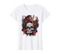 Schlangenschädel & Dolch Vintage Traditional Tattoo Preisgünstiges Grafik-T-Shirt, Damen, Weiß, M