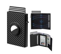 Schlanke Geldbörse Herren mit RFID-Schutz & Ortungsfunktion, Pop-Up Kartenetui für 12 Karten, Münzfach, Aluminium, in Geschenkbox (Schwarz)