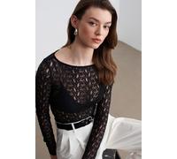 Schlanke Passform Spitzen-Boot-Ausschnitt-Bluse M