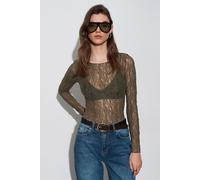 Schlanke Passform Spitzen-Boot-Ausschnitt-Bluse M