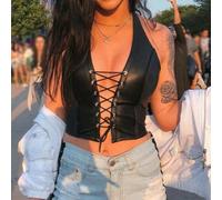 Schlankes Damen-Goth-PVC-Material mit klassischer Schnürung, perfekt entworfen (M, Schwarz)