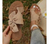 Schleifen-Dekor Damen Slip-On Pantoffeln, Veloursleder Zehenteiler Lässig Fischer-Stil Strandschuhe, elegant, bequem und vielseitig flache Slides, Frü