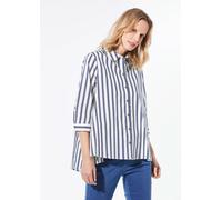 Kurzarmbluse GOLDNER "Schlichte Baumwoll-Bluse mit 3/4-Arm", Damen, Gr. 42, blau (weiß, marine, gestreift), Obermaterial: 97% Baumwolle CO. 3% Elasthan EL., normal, Manschette, Blusen, Ohne (86232053-