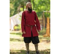 Vehi Mercatus Schlichte Mittelalter Tunika Langarm Malte- Baumwolle- Schwarz, Braun, Rot, Gr??n oder Blau- LARP, Reenactment, Alltag (Rot, L)