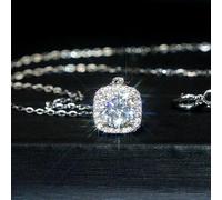 Schlichte quadratische synthetische Halskette mit Zirkonia-Anhänger, für Damen, Alltag, Party, Hochzeit, elegante Halo-Halskette