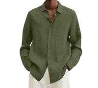 Schlichtes Herren-Hemd, Baumwolle, Hanf, langärmelig, formelle Hemden, Button-Down-Shirt, Sommer, Strand, leicht, lässig, Ausflüge, Hemd, einfarbig, Tops, Outdoor, Wandern, Reisen, armee-grün,