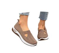 schlüpfschuhe für damen elegant, Orthopädische Schuhe Damen Breite Füße Slip On Sommerschuhe Sneaker Vermascht Leichte Schlupfschuhe Atmungsaktive Rutschfest Outdoor Bequeme Sportschuhe, Kaffee, 38