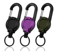 Schlüsselanhänger Ausziehbar 3 Stücke Schlüsselband Ausziehbar Ausweis JoJo Einziehbarer Schlüsselanhänger mit 60cm Stahldrahtseil, Ausweishalter Ausziehbar mit Karabiner (Schwarz + Dunkelgrün + Lila)