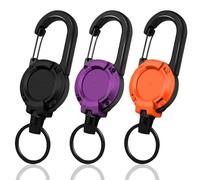 Schlüsselanhänger Ausziehbar 3 Stücke Schlüsselband Ausziehbar Ausweis JoJo Einziehbarer Schlüsselanhänger mit 60cm Stahldrahtseil, Ausweishalter Ausziehbar mit Karabiner (Schwarz+Lila+Orange)