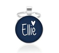 Schlüsselanhänger - dunkelblau, 25mm, Cabochon mit Wunschtext und Herz-Motiv - Individuell Geschenkidee Anhänger für Freunde Partner Personalisiert versilberte Fassung