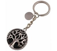 Schlüsselanhänger FIRETTI "Schmuck Geschenk Lebensbaum", Damen, schwarz (edelstahlfarben, schwarz), Edelstahl, Basic, Schlüsselanhänger Schlüsselanhänger, mit Rosenquarz, Türkis, Aventurin, Howlith od