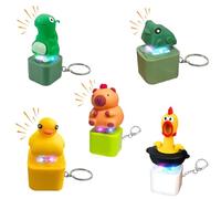 Schlüsselanhänger Frosch mit Sound Knopf, Eidechse Spielzeug Schlüsselanhänger Kinder mit Bunten Lichtern und Soundknopf, Schlüssel Anhänger, Lustiger Schlüsselring Auto für Stressabbau (5pcs)