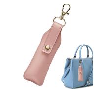 Schlüsselanhänger für Lippenstift-Halter | Kleine Cremefarbene Lippenstifttasche aus Leder | Tragbarer Kameraden-Halter, Lippenbalsam-Organizer, Reiselippen-Etui für die Tasche, Sad, Rosa, Se référer