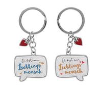 Schlüsselanhänger für zwei, "Du bist mein Lieblingsmensch": Zwei Schlüsselanhänger mit Metallcharms und Motivdruck