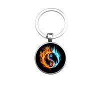 Schlüsselanhänger Glas - Yin Yang - Wasser Feuer, silberfarben, 60mm