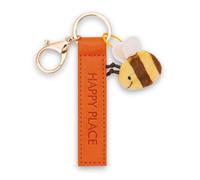 Schlüsselanhänger "Happy Place" Kunstlederband orange 10cm mit Biene