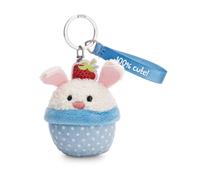 Schlüsselanhänger Hase Cupcake "100% cute" 7cm - blau - Vielseitiger Plüschanhänger - mit herzlicher Message auf edlem Satinband, für dich selbst oder deinen Lieblingsmenschen | 62866