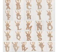 Schlüsselanhänger mit 26 englischen Buchstaben in Goldfarbe, Anhänger aus Zinklegierung mit Strass, modisches, süßes Geschenk für Lehrer, Metall Krone