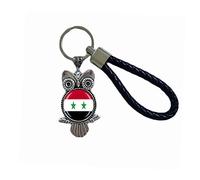 Schlüsselanhänger mit syrischer Flagge, Eule, Glaskristall, Schlüsselanhänger, Souvenir, Dekoration, für Männer und Frauen, Syrien, 3.5 × 5.5 cm